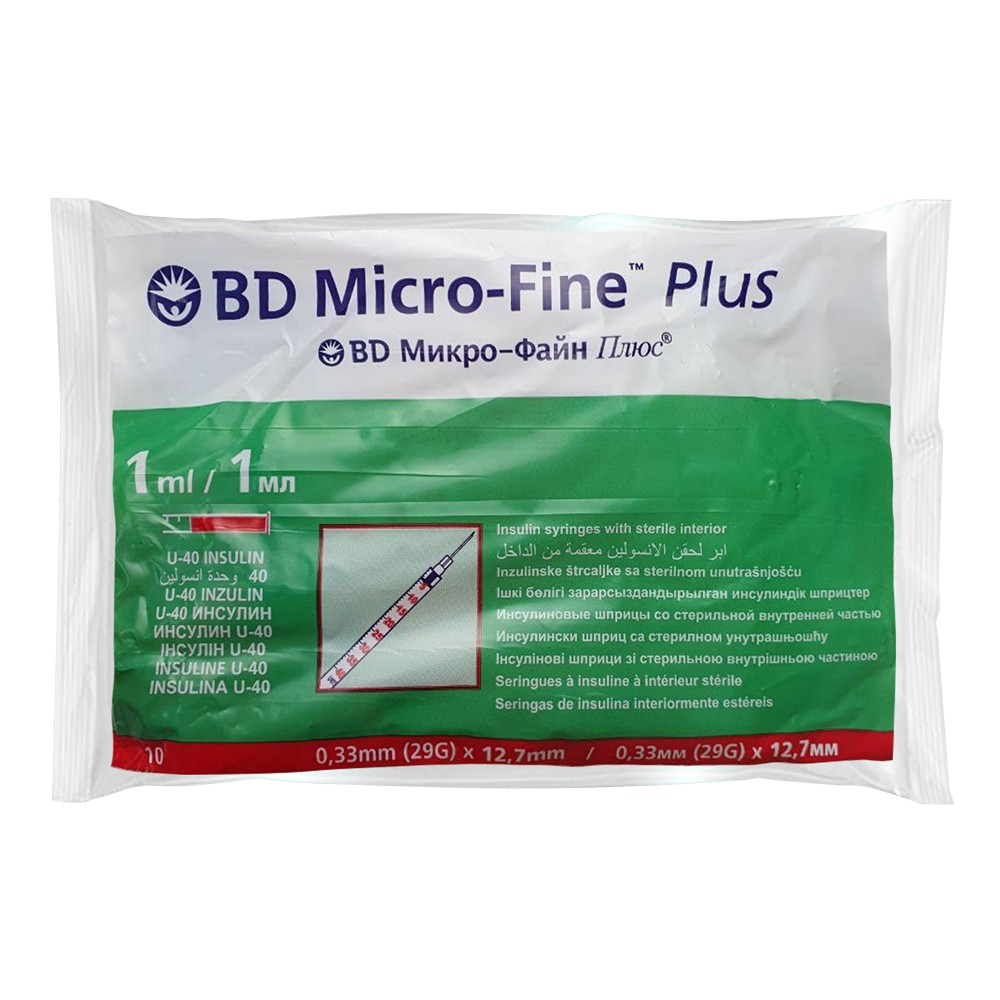Шприц одноразовый 1 мл инсулиновый U-40 N10 Micro-Fine Plus(0.33х12.7) 29G