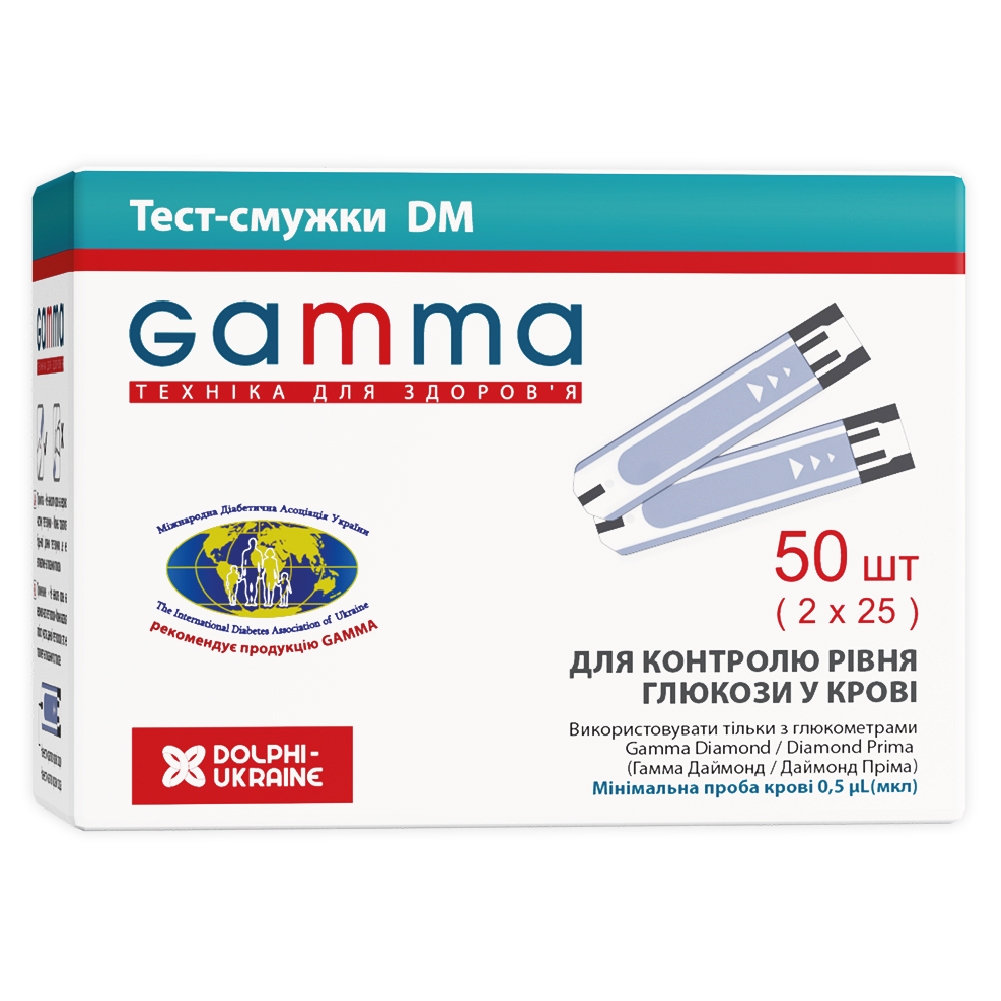 Тест-смужки DM для контролю рівня глюкози у крові №50(25х2) (GAMMA)