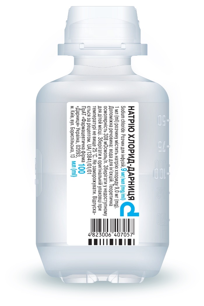 Натрия хлорид-Дарница раствор для инфузий 9 мг/мл в флаконе по 100 мл