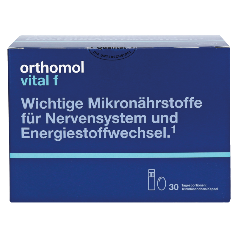 Orthomol Vital F питьевая бутылочка + капсулы с витаминами для женщин для защиты от стресса, 30 дней