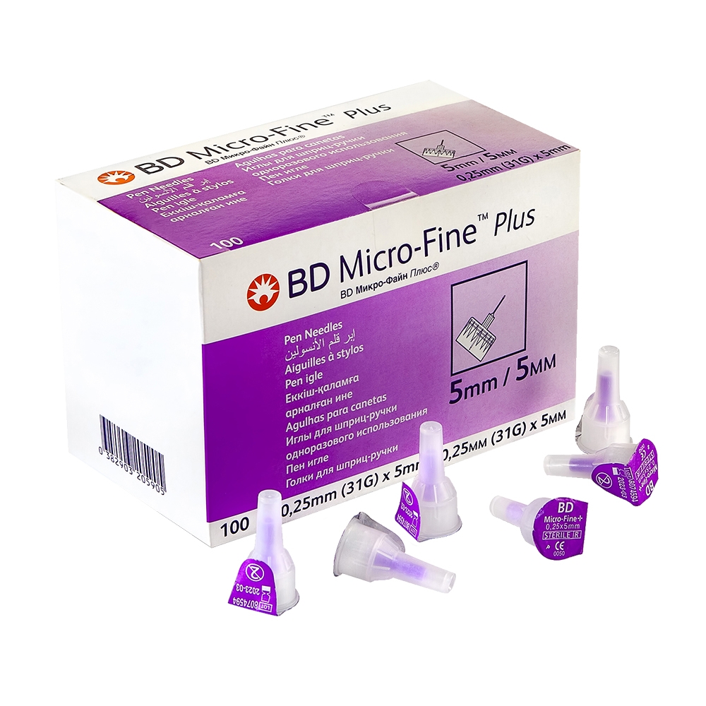 BD Micro-Fine Plus голки для шприц-ручки розмір 31G 0,25 x 5 мм, 100 шт.