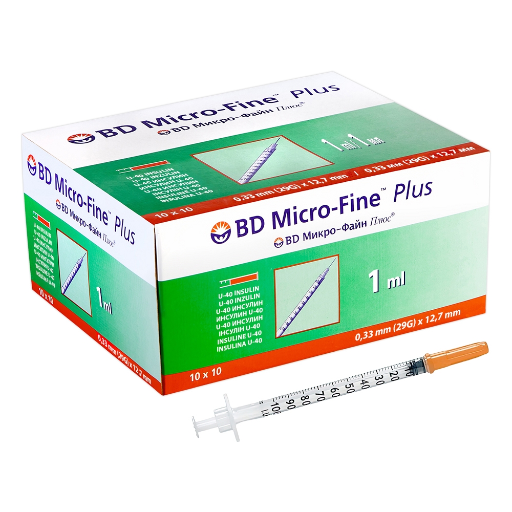 Шприц одноразовий 1мл інсуліновий U-40 N10 Micro-Fine Plus(0.33х12.7) 29G 320910