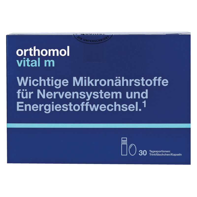Orthomol Vital M питьевая бутылочка + капсулы с витаминами для мужчин для защиты от стресса, 30 дней