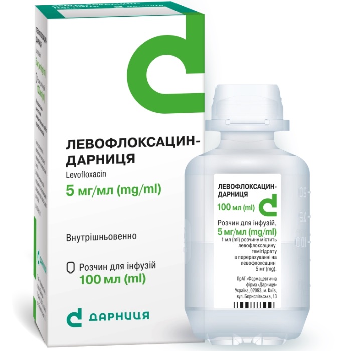 Левофлоксацин-Дарниця розчин для інфузій, 5 мг/мл, 100 мл, 1 шт .