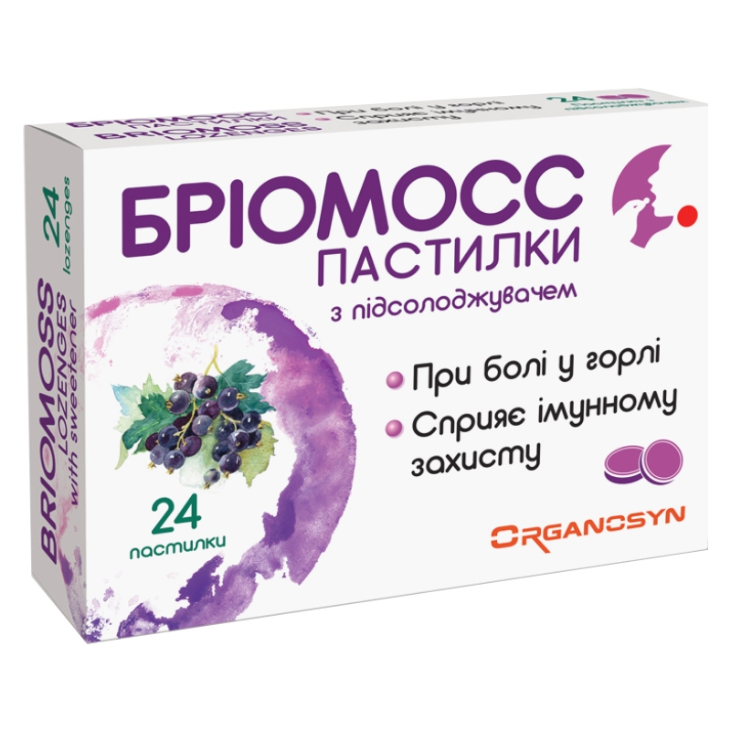 Бріомосс пастилки з підсолодж №24(12х2) бліс в уп