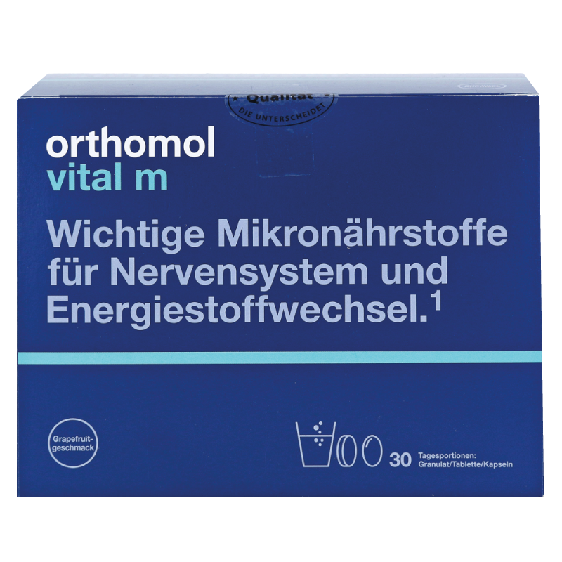 Orthomol Vital M гранули + таблетки + капсули з вітамінами для чоловіків для захисту від стресу зі смаком грейпфрута, 30 днів