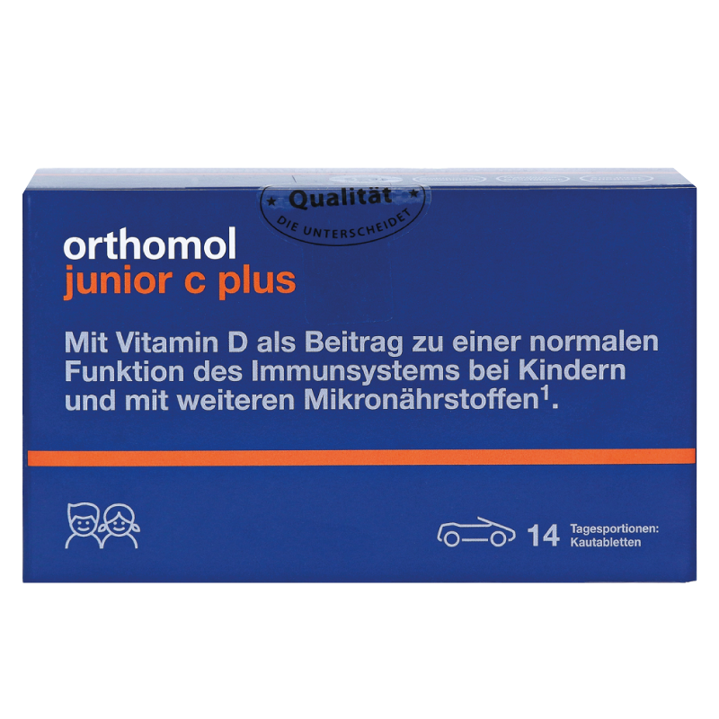 Orthomol Junior C plus жевательные машинки для иммунитета ребенка со вкусом лесных ягод и апельсина / мандарина, 14 дней