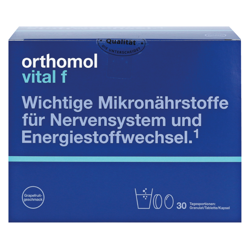 Orthomol Vital F гранулы + таблетки + капсулы с витаминами для женщин для защиты от стресса со вкусом грейпфрута, 30 дней