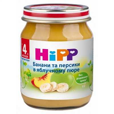 Купить Фруктовое пюре HiPP Бананы и персики в яблочном пюре с 4 месяцев 125 г в Украине: цена, инструкция, применение, отзывы