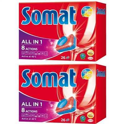 картинка Таблетки для посудомоечной машины Somat Multi-Perfect 26 шт. + 26 шт. - в подарок от магазина Аптека24