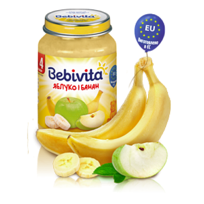 Купить Фруктовое пюре Bebivita Яблоко-Банан с 4 месяцев 190 г в Украине: цена, инструкция, применение, отзывы
