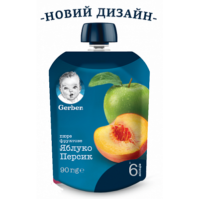 Купить Фруктовое пюре Gerber Яблоко и персик с 6 месяцев Пастеризованное 90 г в Украине: цена, инструкция, применение, отзывы