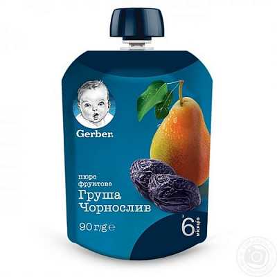 Купить Фруктовое пюре Gerber Груша и чернослив с 6 месяцев Пастеризованное 90 г в Украине: цена, инструкция, применение, отзывы