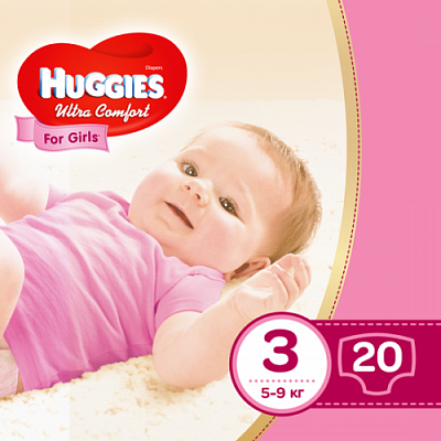 Купить Подгузники детские Huggies Ultra Comfort 3, 5-9 кг 20 шт для девочек в Украине: цена, инструкция, применение, отзывы