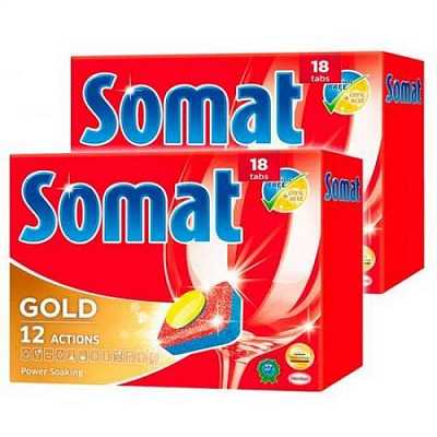 картинка Таблетки для посудомоечной машины Somat Gold 18 шт. + 18 шт.- бесплатно от магазина Аптека24