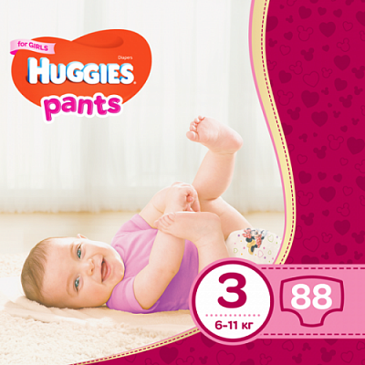 Купить Подгузники -трусики детские Huggies Pants Box (3) 6-11 88 шт для девочок в Украине: цена, инструкция, применение, отзывы