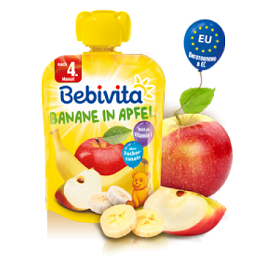 Купить Фруктовое пюре Bebivita Банан-Яблоко с 4 месяцев 90 г в Украине: цена, инструкция, применение, отзывы