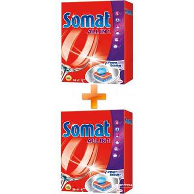 картинка Таблетки для посудомоечной машины Somat 56 шт. + 56 шт.- бесплатно от магазина Аптека24