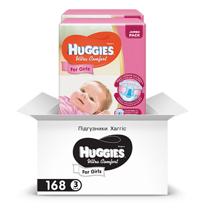Купить Подгузники детские Huggies Ultra Comfort 3, 5-9 кг 168 шт для девочек в Украине: цена, инструкция, применение, отзывы