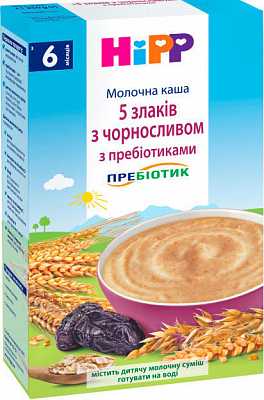 Купить 2918 Hipp Молочна каша "5 злаків з чорносливом" з пребіотиками 250 в Украине: цена, инструкция, применение, отзывы