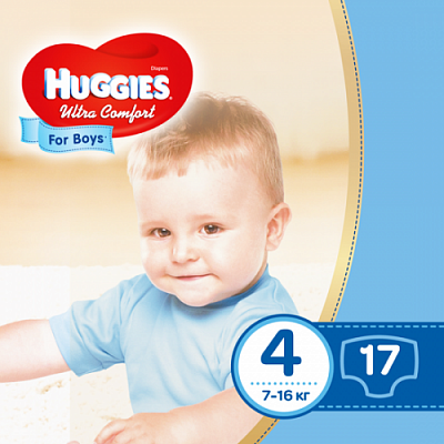 Купить Подгузники детские Huggies Ultra Comfort 4, 7-16 кг 17 шт для мальчиков в Украине: цена, инструкция, применение, отзывы