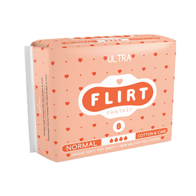 Купить Гигиенические прокладки FLIRT Ultra Normal Cotton &amp; Care 8 шт в Украине: цена, инструкция, применение, отзывы