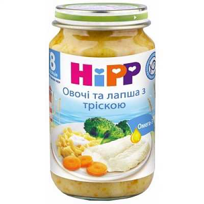 Купить Рыбно-овощное пюре HiPP Овощи и лапша с треской с 8 месяцев 220 г в Украине: цена, инструкция, применение, отзывы