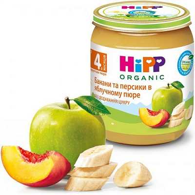 Купить Фруктовое пюре HiPP Яблоки с персиками и бананами с 4 месяцев 125 г в Украине: цена, инструкция, применение, отзывы