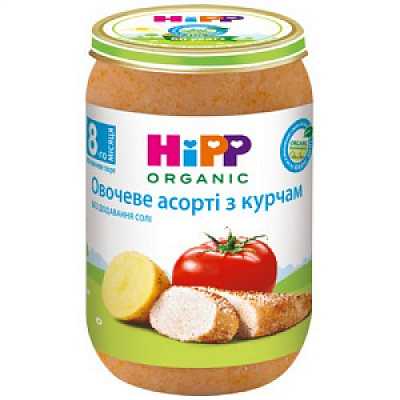 Купить Овоще-мясное пюре HiPP Овощное ассорти с цыпленком с 8 месяцев 220 г в Украине: цена, инструкция, применение, отзывы