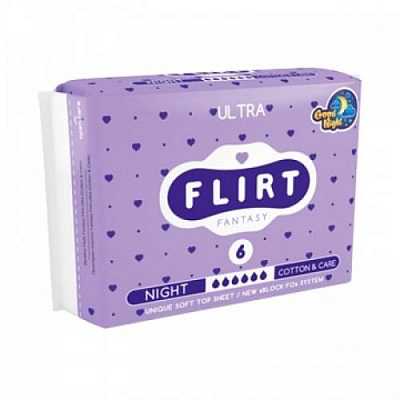 Купить Гигиенические прокладки FLIRT Ultra Night Cotton &amp; Care 6 шт в Украине: цена, инструкция, применение, отзывы