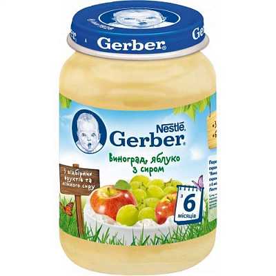 Купить Фруктовое пюре с творогом Gerber Виноград, яблоко с творогом с 6 месяцев 190 г в Украине: цена, инструкция, применение, отзывы