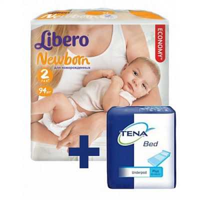 Купить Подгузники детские Libero Newborn (2) 3-6 кг 94 шт + Tena Bed Plus 5 шт 60*60 в ПОДАРОК! в Украине: цена, инструкция, применение, отзывы